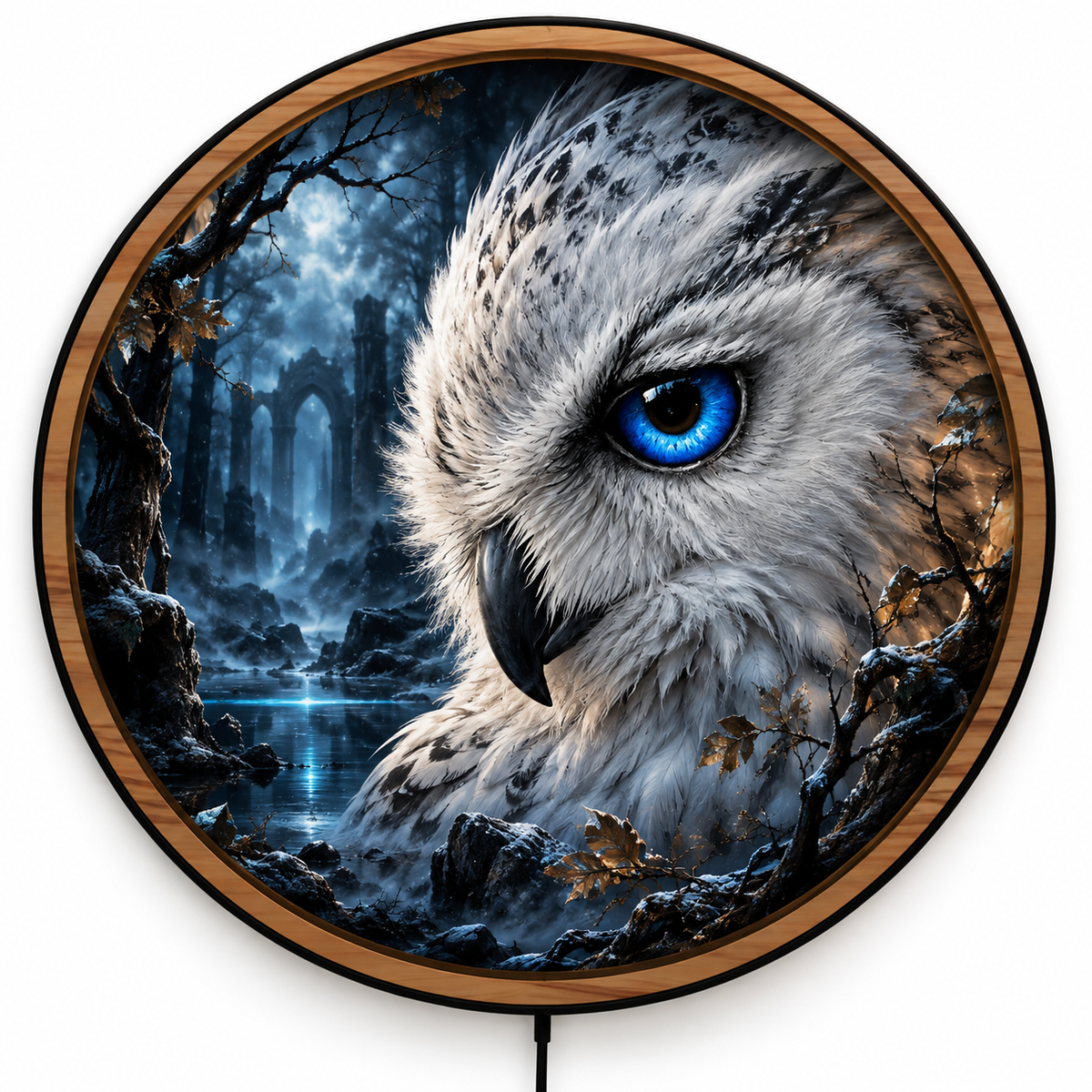 Snowy Owl Forgotten Blue Realm LED Wall Art – Fantasy Decor