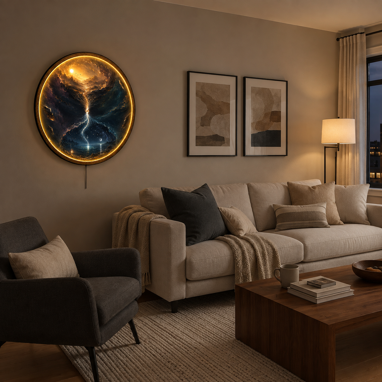 Between Two Worlds LED Wall Art – Celestial Portal Landscape