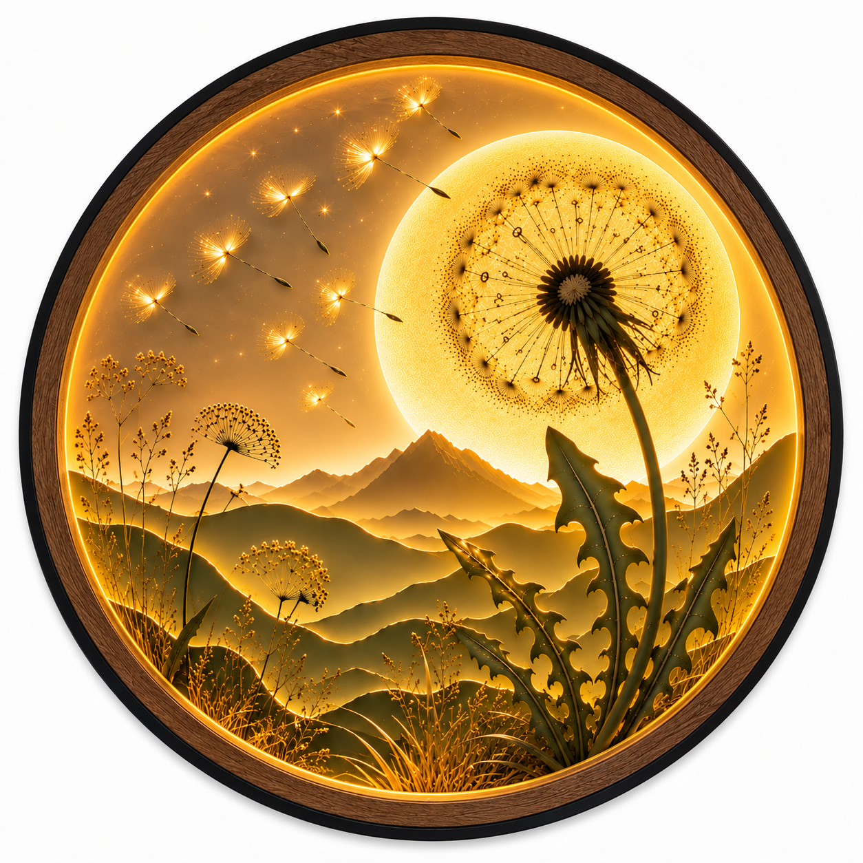 Dandelion Moon LED Wall Art – Illuminated Nature Acrylic Wall Decor