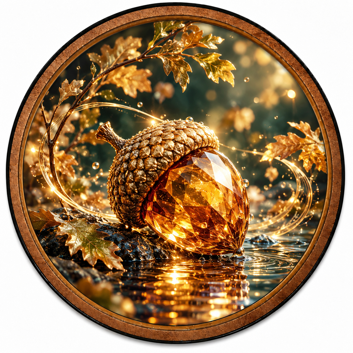 Golden Crystal Acorn LED Wall Art – Enchanted Autumn Decor