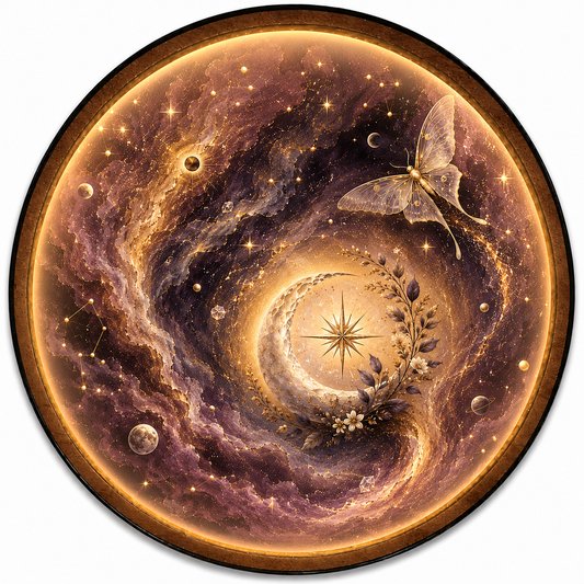 Celestial Moon & Moth LED Wall Art – Mystical Round Decor
