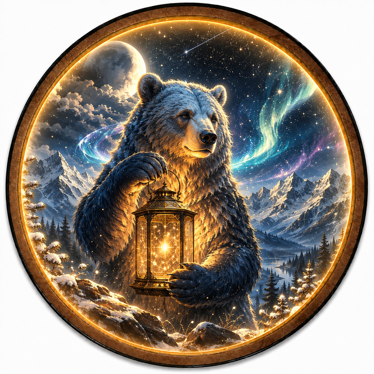 Northern Lightkeeper LED Wall Art – Bear & Aurora Mountain Decor