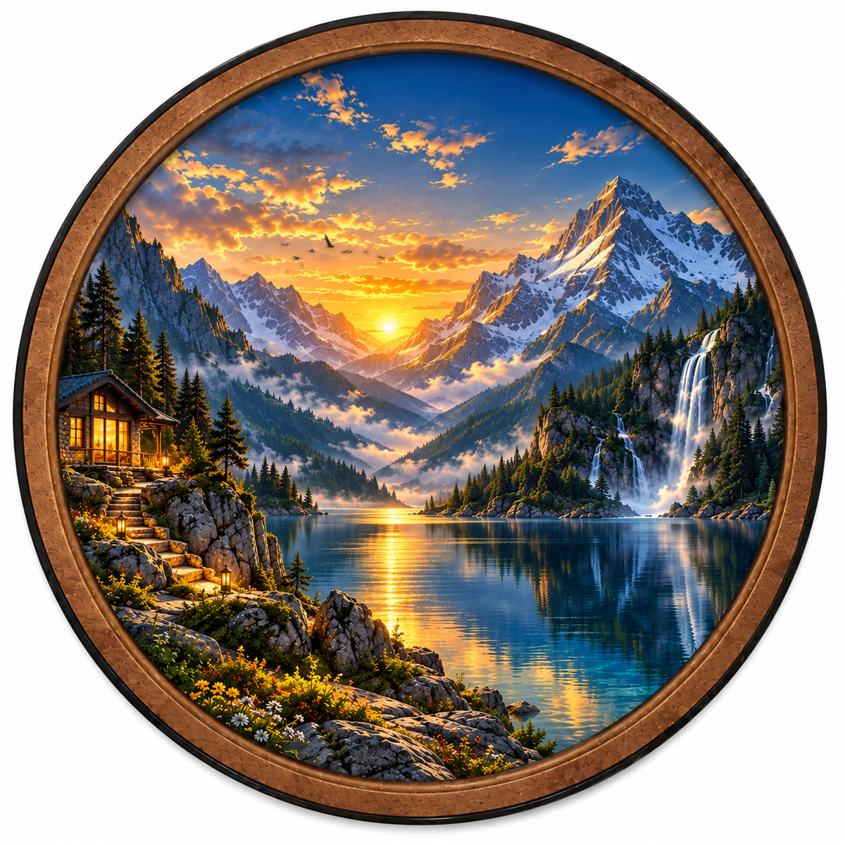 Alpine Golden Passage LED Wall Art – Mountain Lake Retreat