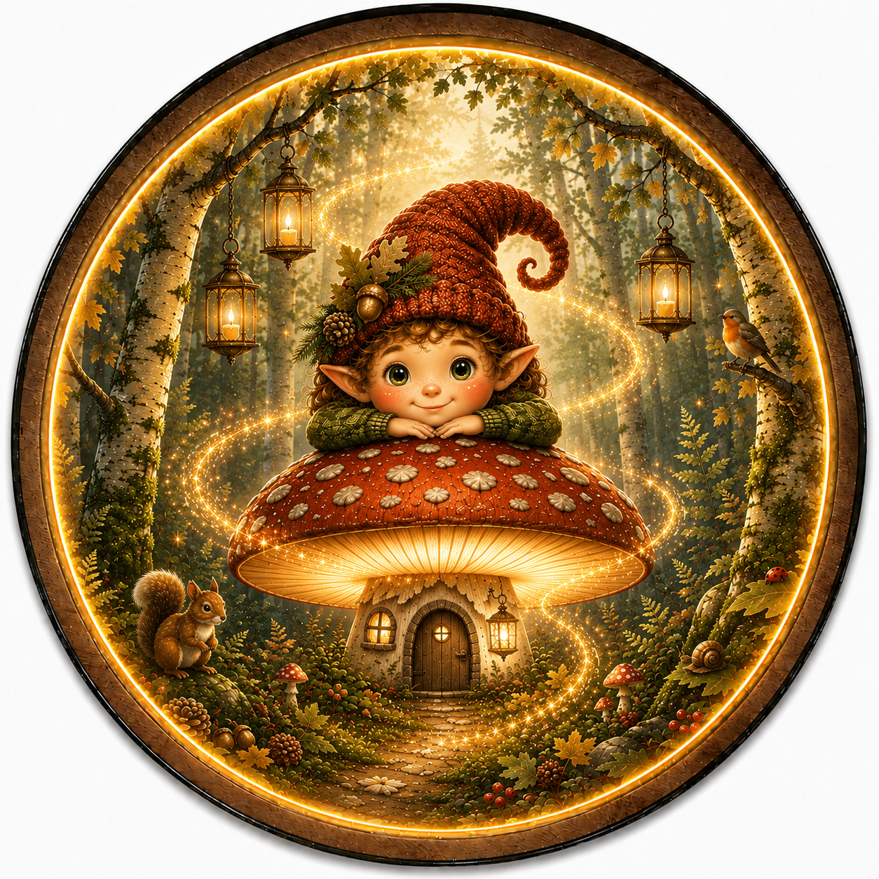 Fantasy Forest Gnome LED Wall Art – Illuminated Mushroom Cottage Decor