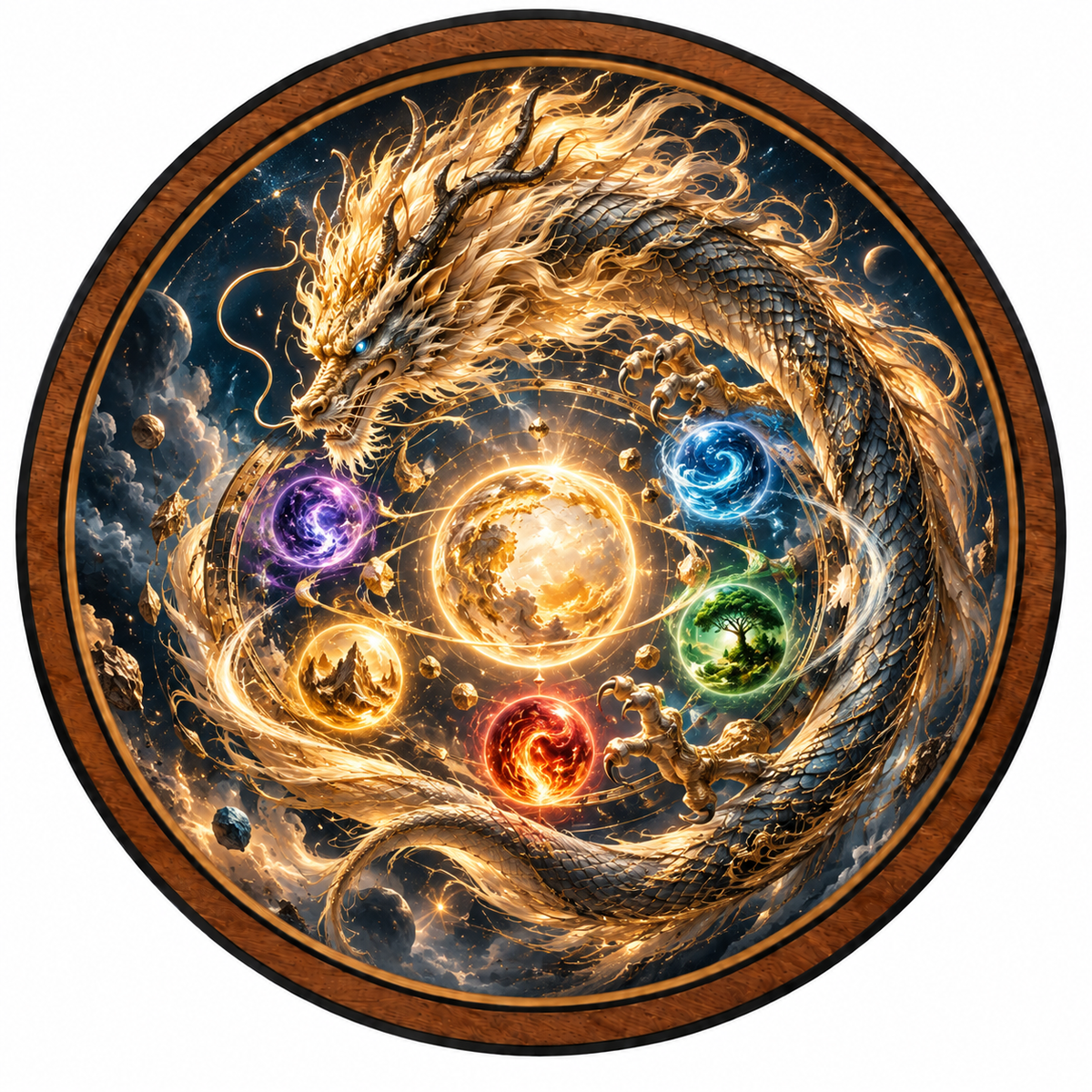 Celestial Elemental Dragon – Fantasy Round LED Wall Art