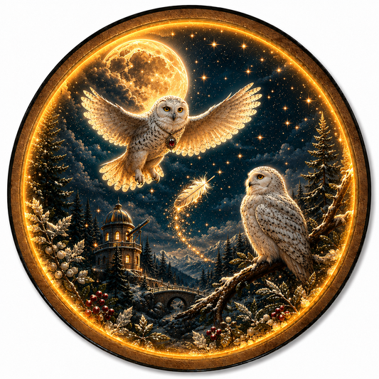 Moonbound Guardians LED Wall Art – Snowy Owl Moon Decor