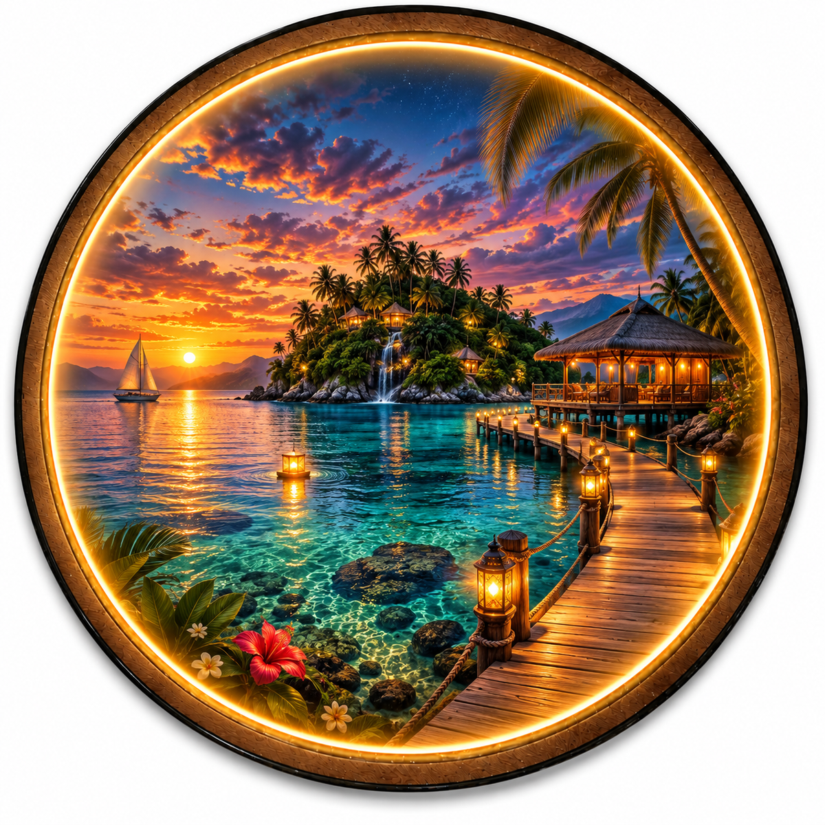 Island Afterglow LED Wall Art – Tropical Sunset Ocean Decor