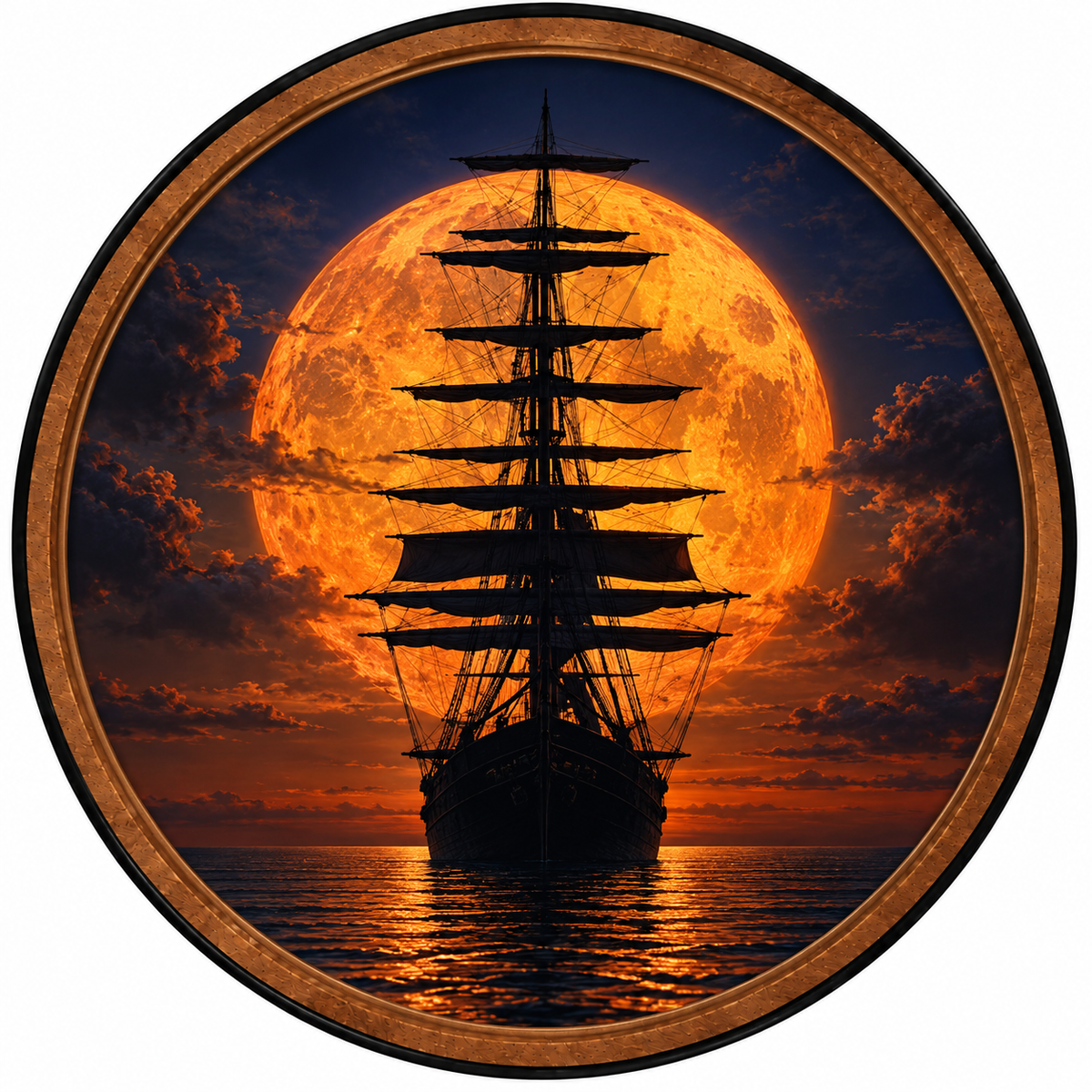 Crimson Moon Voyage – Handcrafted Round LED Wall Art