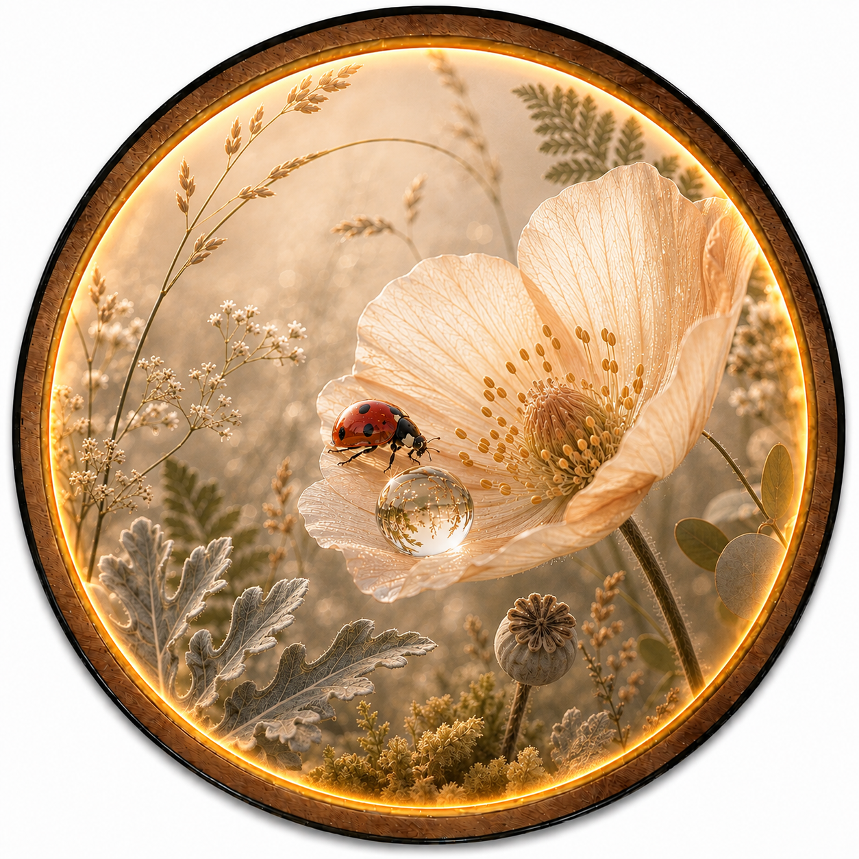 Golden Meadow Bloom LED Wall Art – Floral Acrylic Light Decor