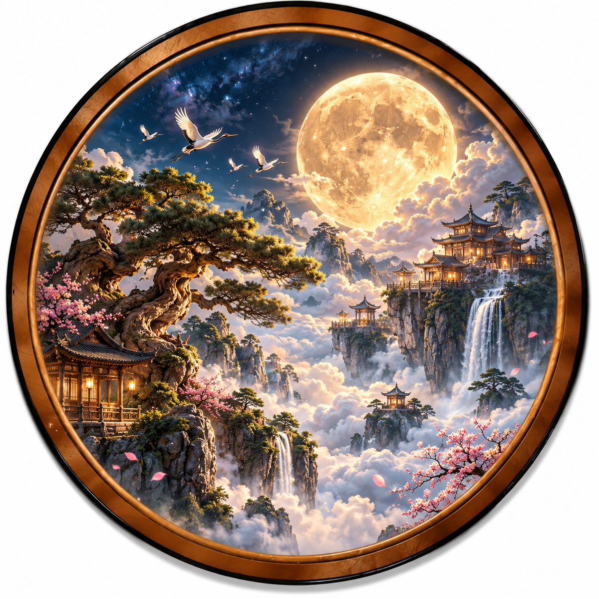 Handcrafted Moonlit Mountain Sanctuary LED Wall Art