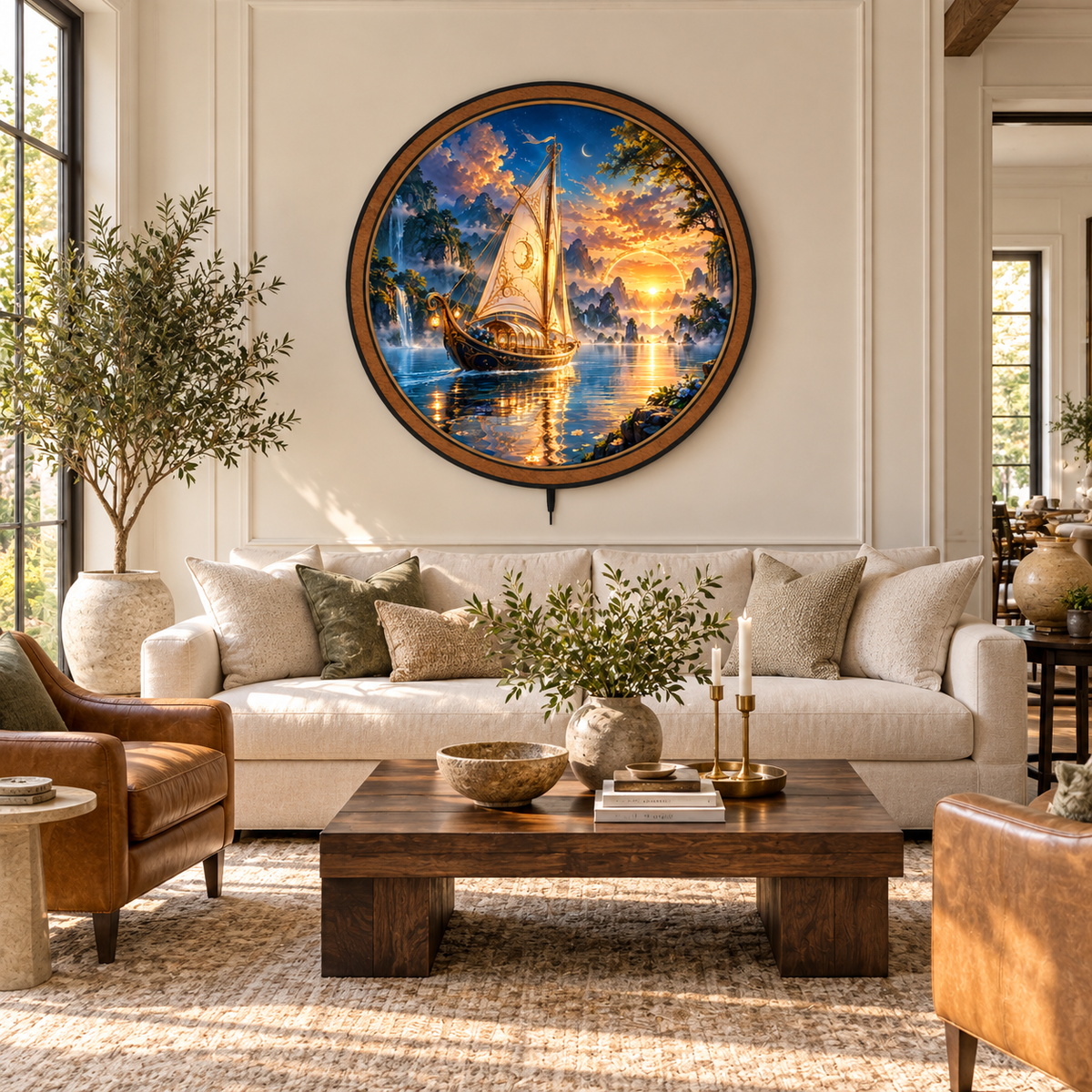 Celestial Passage – Fantasy Sailboat Sunset LED Wall Art