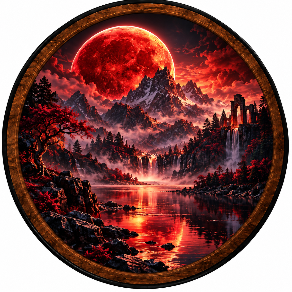 Handcrafted LED Wall Art | Red Moon Landscape Decor