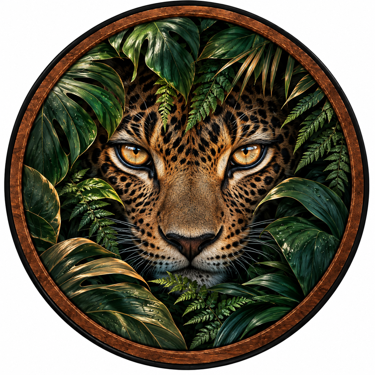Emerald Guardian – Handcrafted LED Wall Art | Leopard & Tropical Jungle Decor