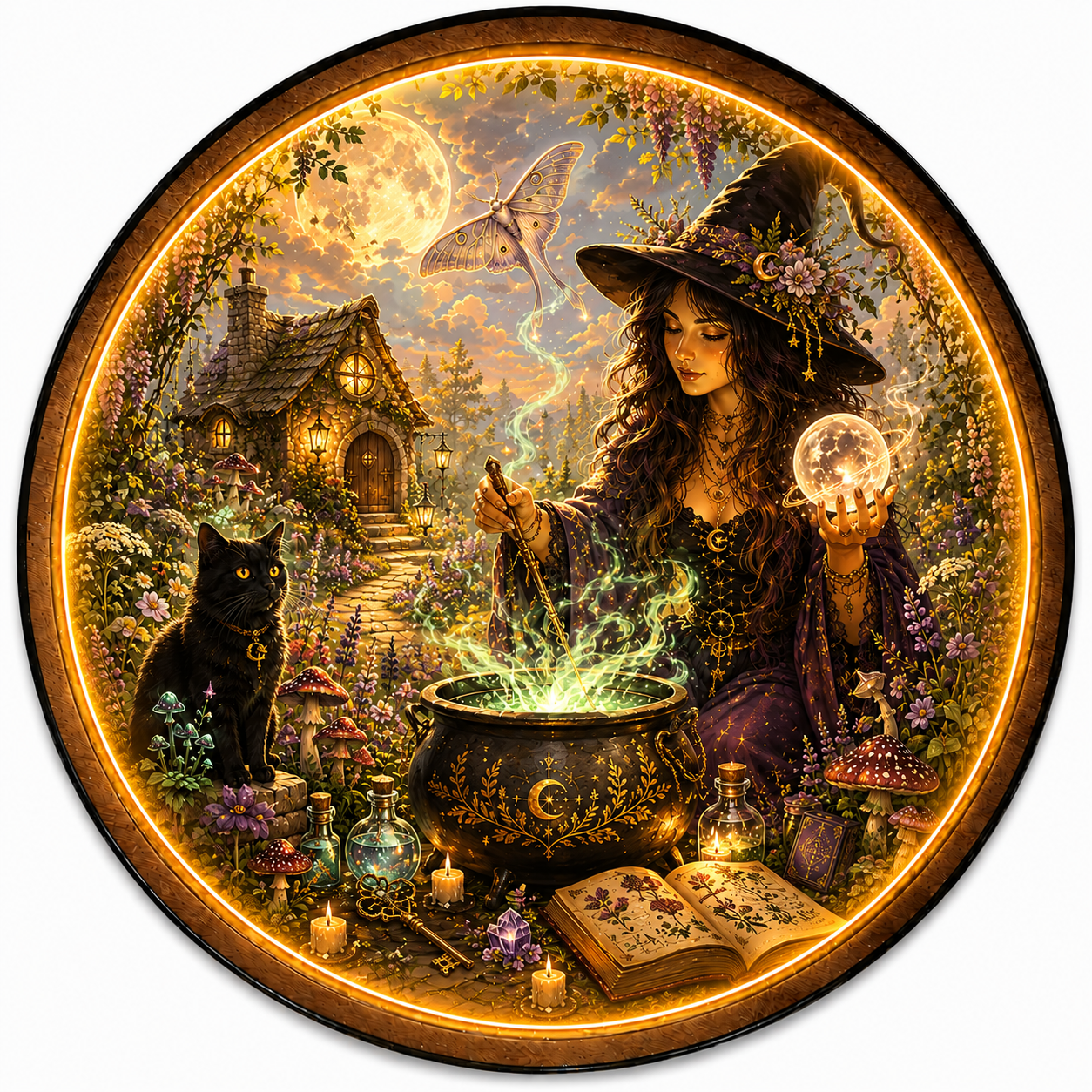 Enchanted Witch LED Wall Art – Magical Cottage Fantasy Decor