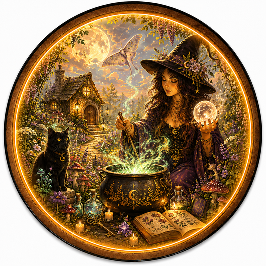 Enchanted Witch LED Wall Art – Magical Cottage Fantasy Decor
