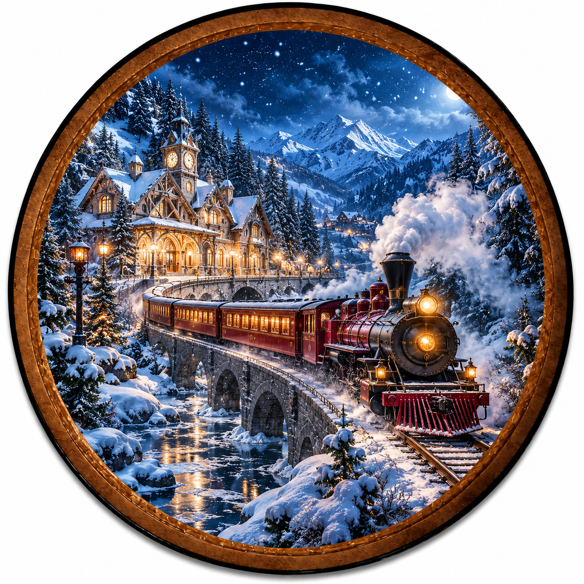 Handcrafted Winter Steam Train LED Wall Art