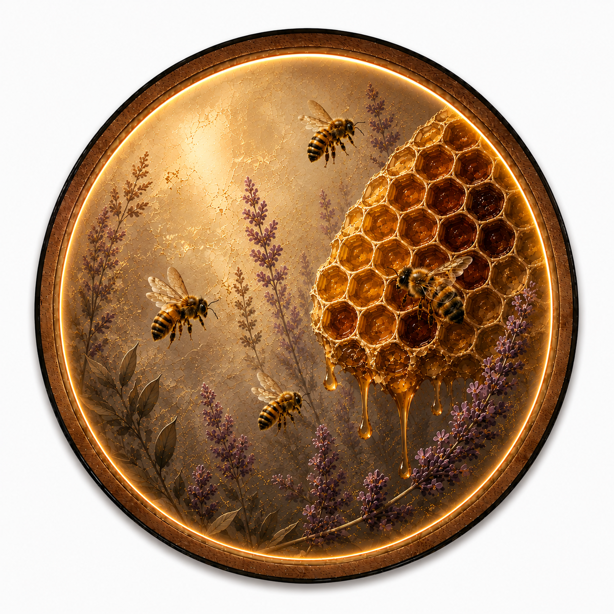Honeycomb & Bees LED Wall Art – Warm Glow Round Acrylic Wall Decor