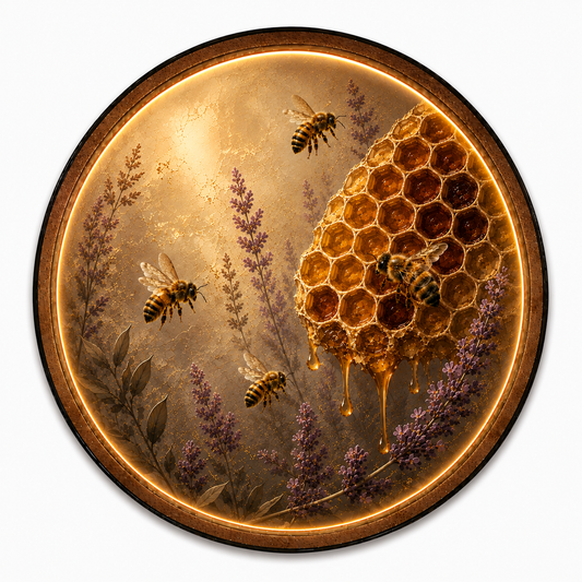 Honeycomb & Bees LED Wall Art – Warm Glow Round Acrylic Wall Decor