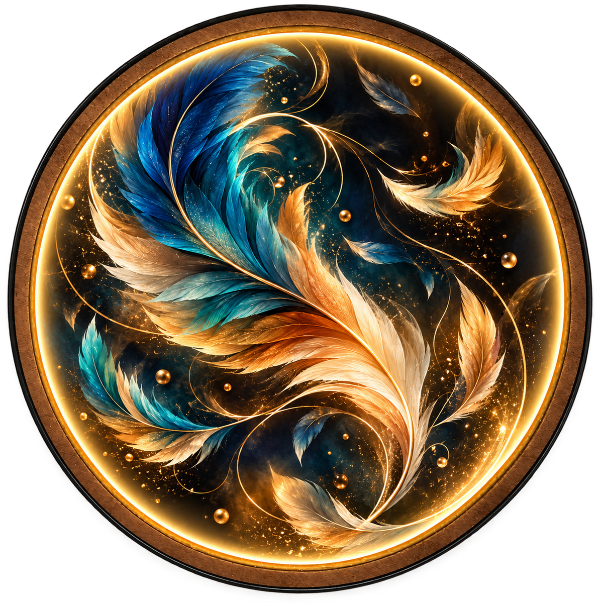 Ethereal Feathers LED Wall Art – Blue & Gold Luxury Decor