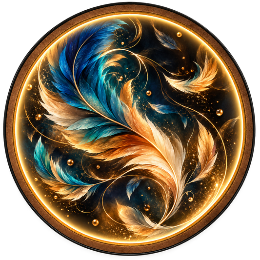 Ethereal Feathers LED Wall Art – Blue & Gold Luxury Decor