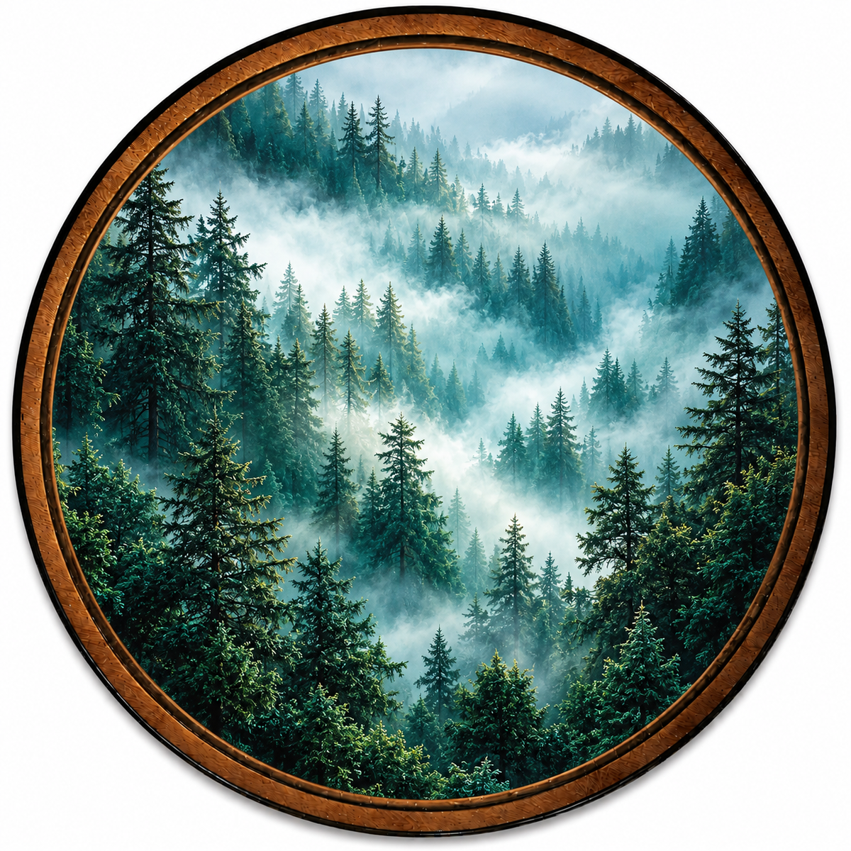 Handcrafted Misty Evergreen Forest LED Wall Art – Foggy Pine Woodland Nature