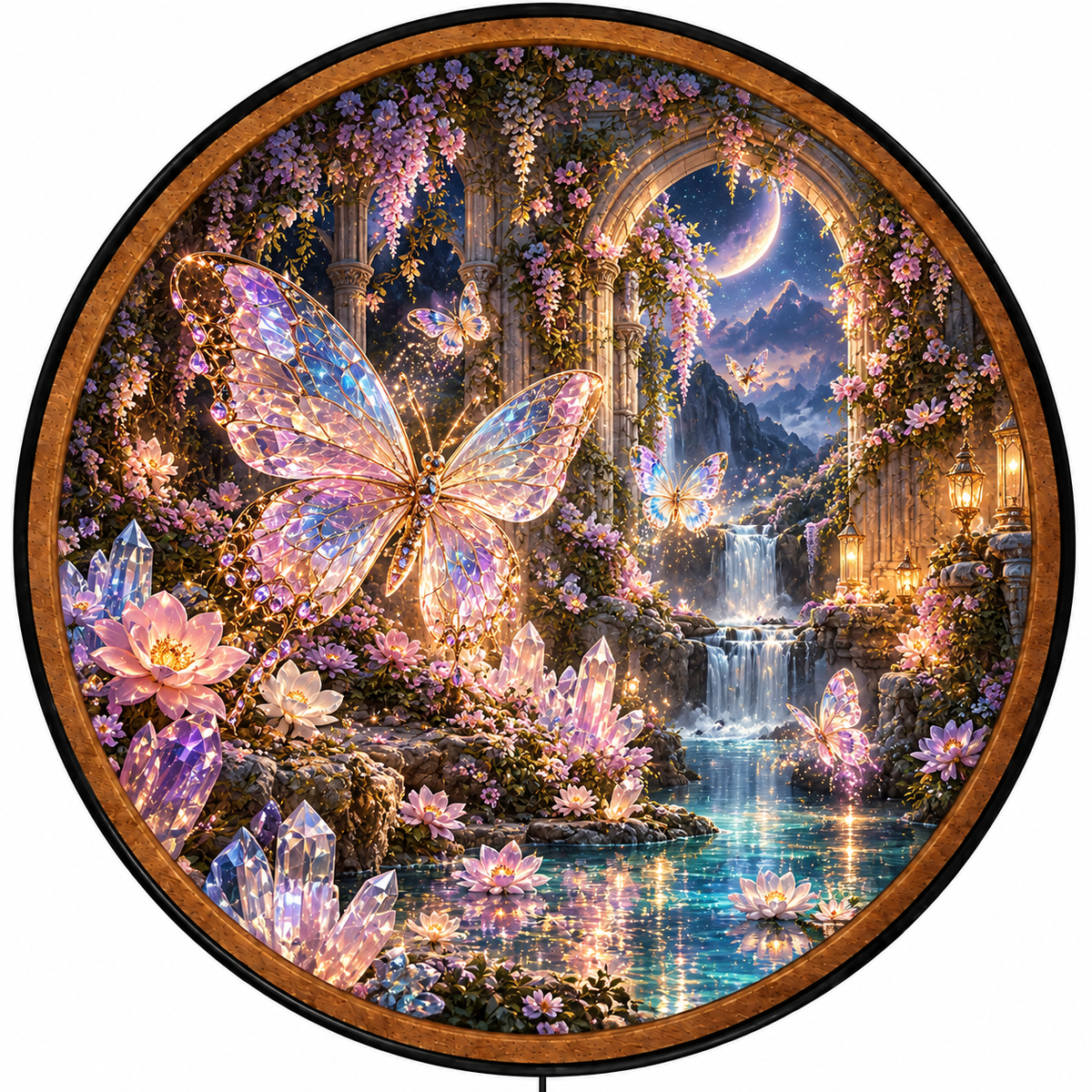 Enchanted Butterfly Garden – Handcrafted Round LED Wall Art