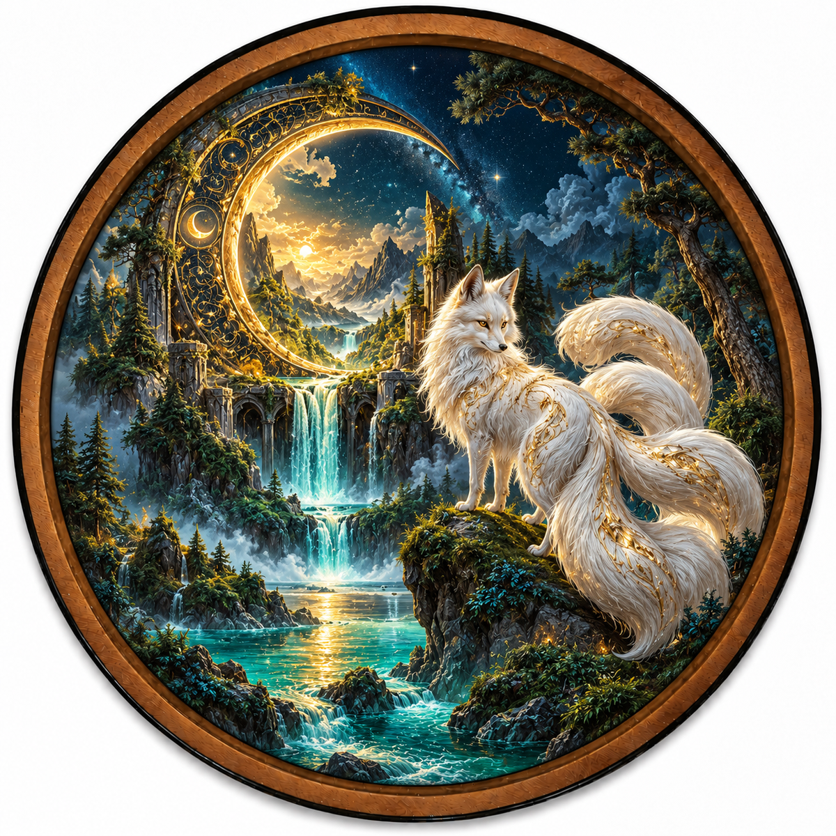 Celestial Fox LED Wall Art – Golden Moon Fantasy Decor