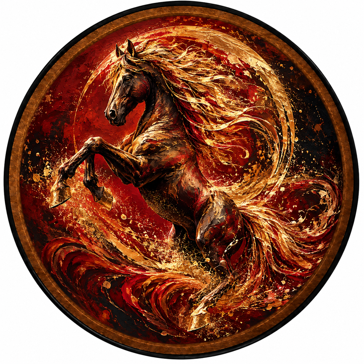 Crimson Stallion – Handcrafted LED Wall Art | Fiery Horse & Gold Abstract Decor