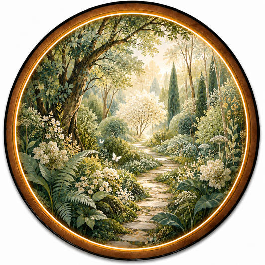 Enchanted White Garden Path Circular LED Wall Art