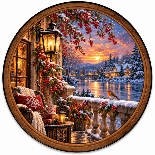Winterberry Glow LED Wall Art – Cozy Snowy Lakeside Retreat