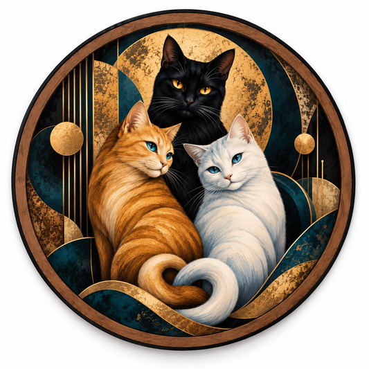 Celestial Cat Trio LED Wall Art – Black Orange & White Cat Decor