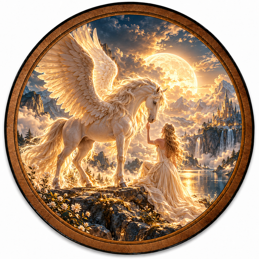 Golden Pegasus Fantasy Castle Circular LED Wall Art