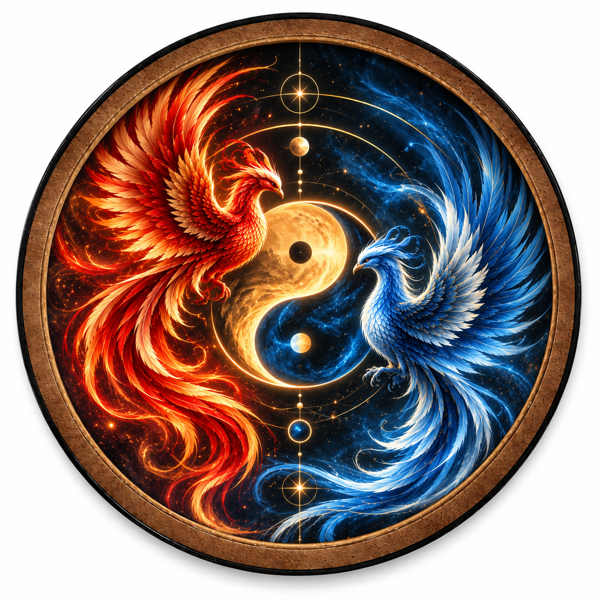 Celestial Balance – Fire & Ice Phoenix LED Wall Art
