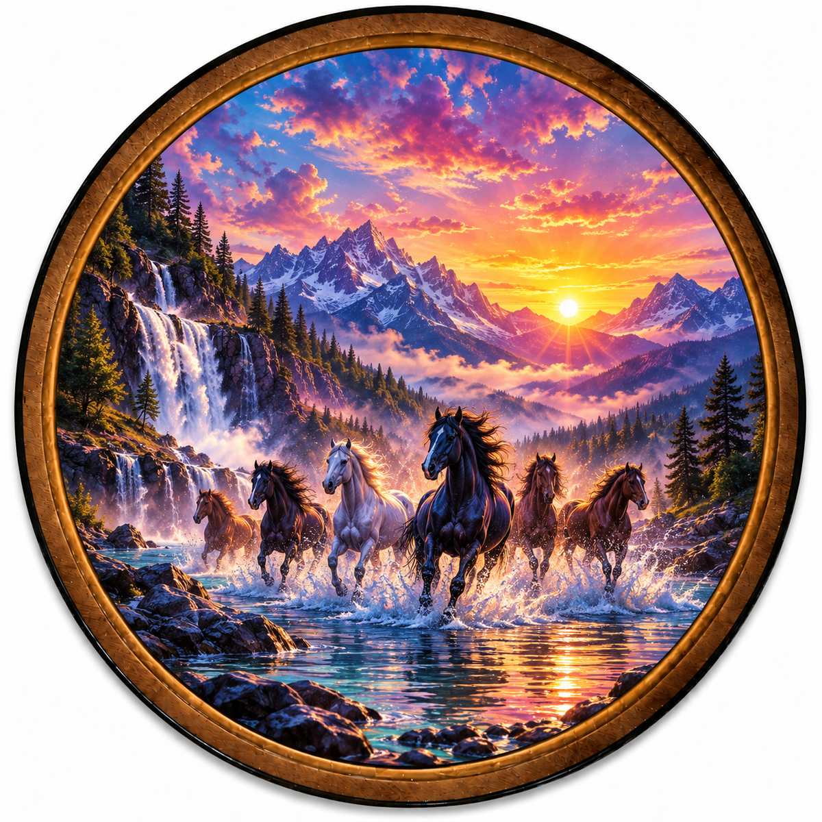 Wild Horses – Golden Mountain Sunset LED Wall Art