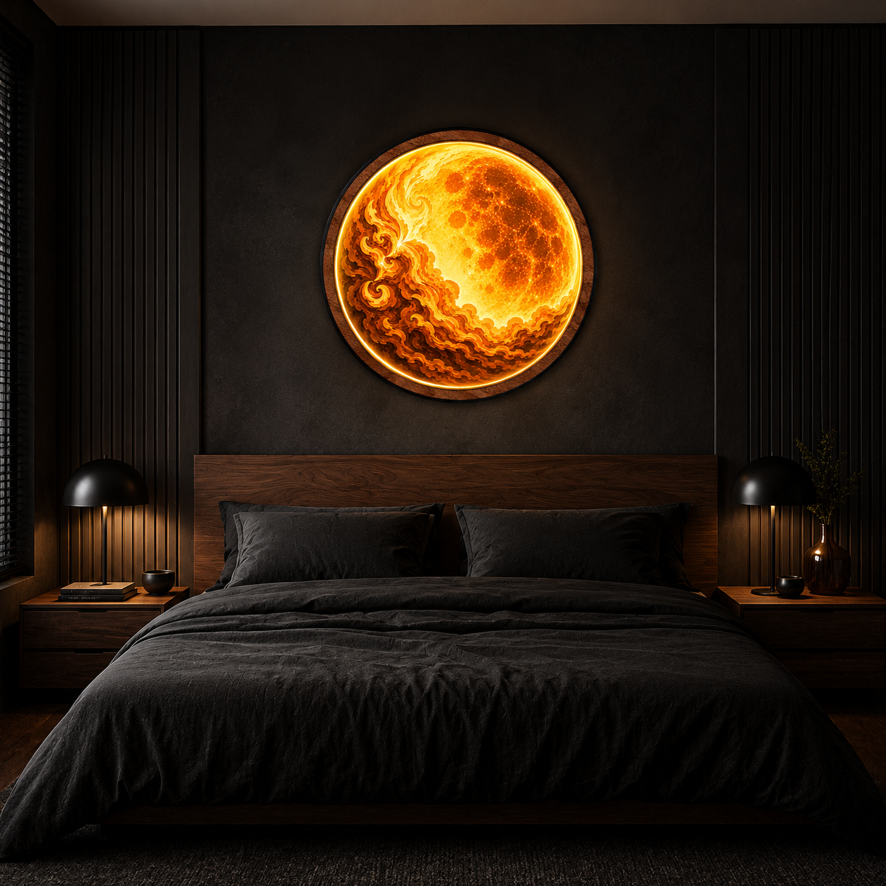 Golden Moon Abstract LED Wall Art – Illuminated Acrylic Round Wall Decor