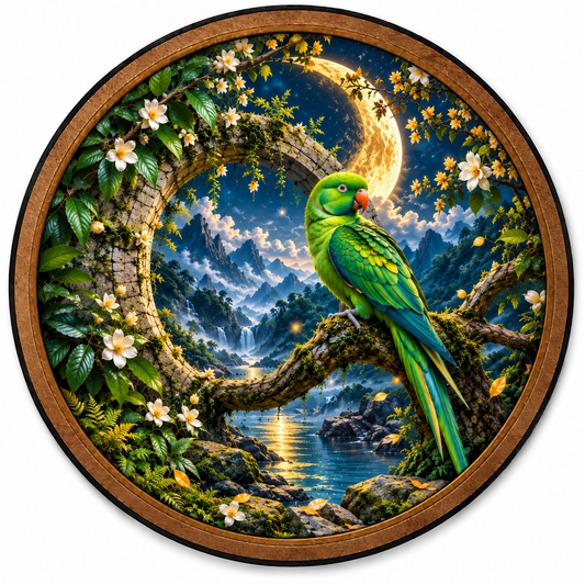 Emerald Moon Parrot LED Wall Art – Tropical Bird & Moon Decor