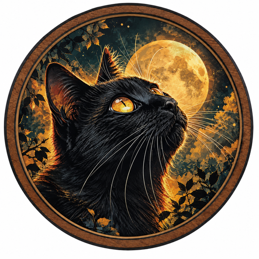 Midnight Guardian LED Wall Art – Black Cat & Golden Moon Decor