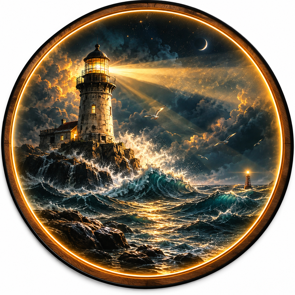 Beacon Through the Storm LED Wall Art – Lighthouse Coastal Decor