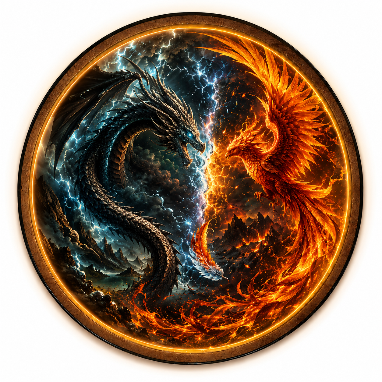 Stormfire Duel LED Wall Art – Dragon & Phoenix Fantasy Wall Decor