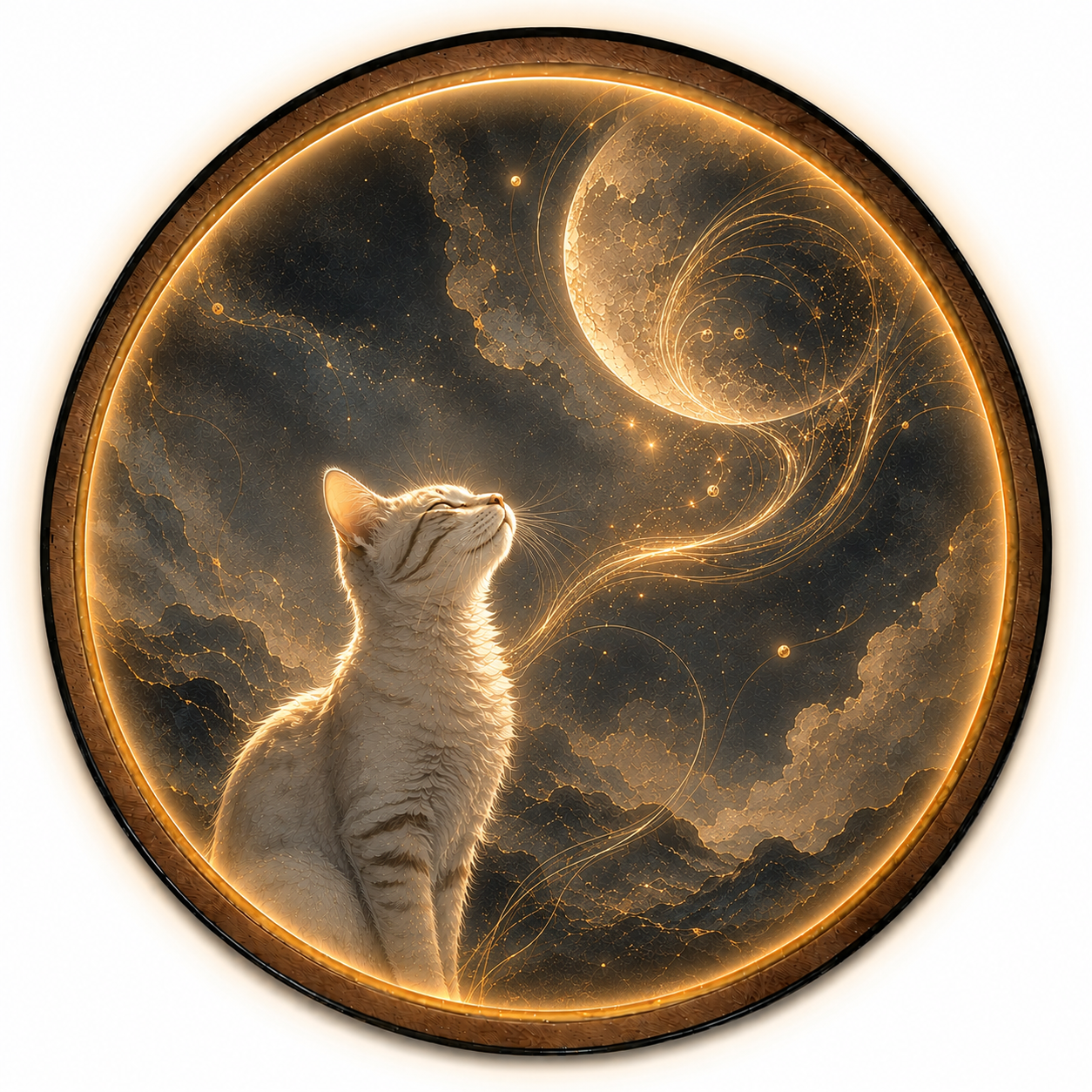 Moonlit Whiskers Cat LED Wall Art – Celestial Moon Decor