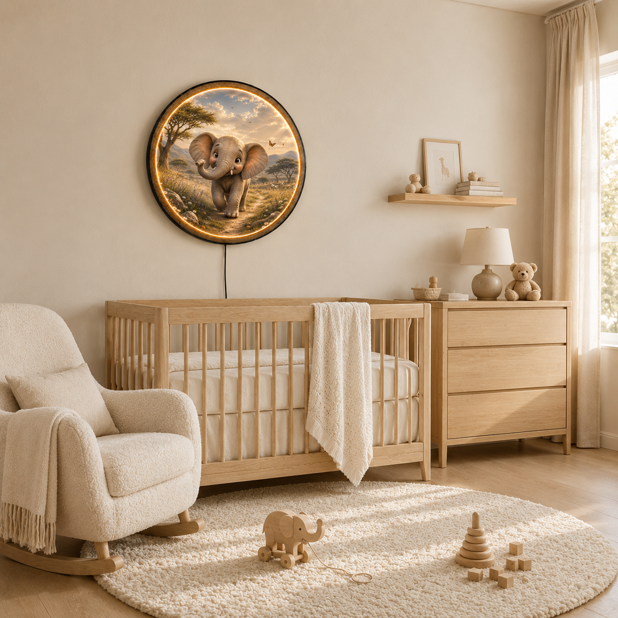 Baby Elephant LED Wall Art – Nursery Animal Decor