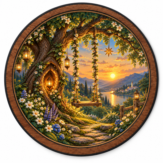 Enchanted Swing — Golden Valley LED Wall Art | Magical Tree Sunset Decor