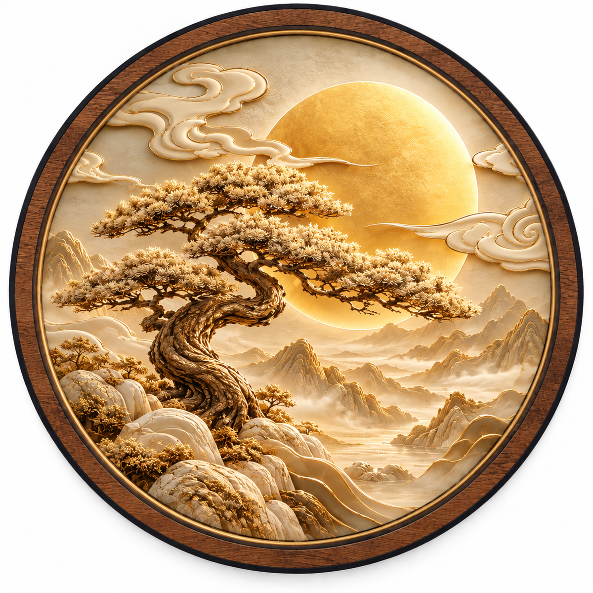 Golden Serenity Pine LED Wall Art – Moonlit Mountain Landscape