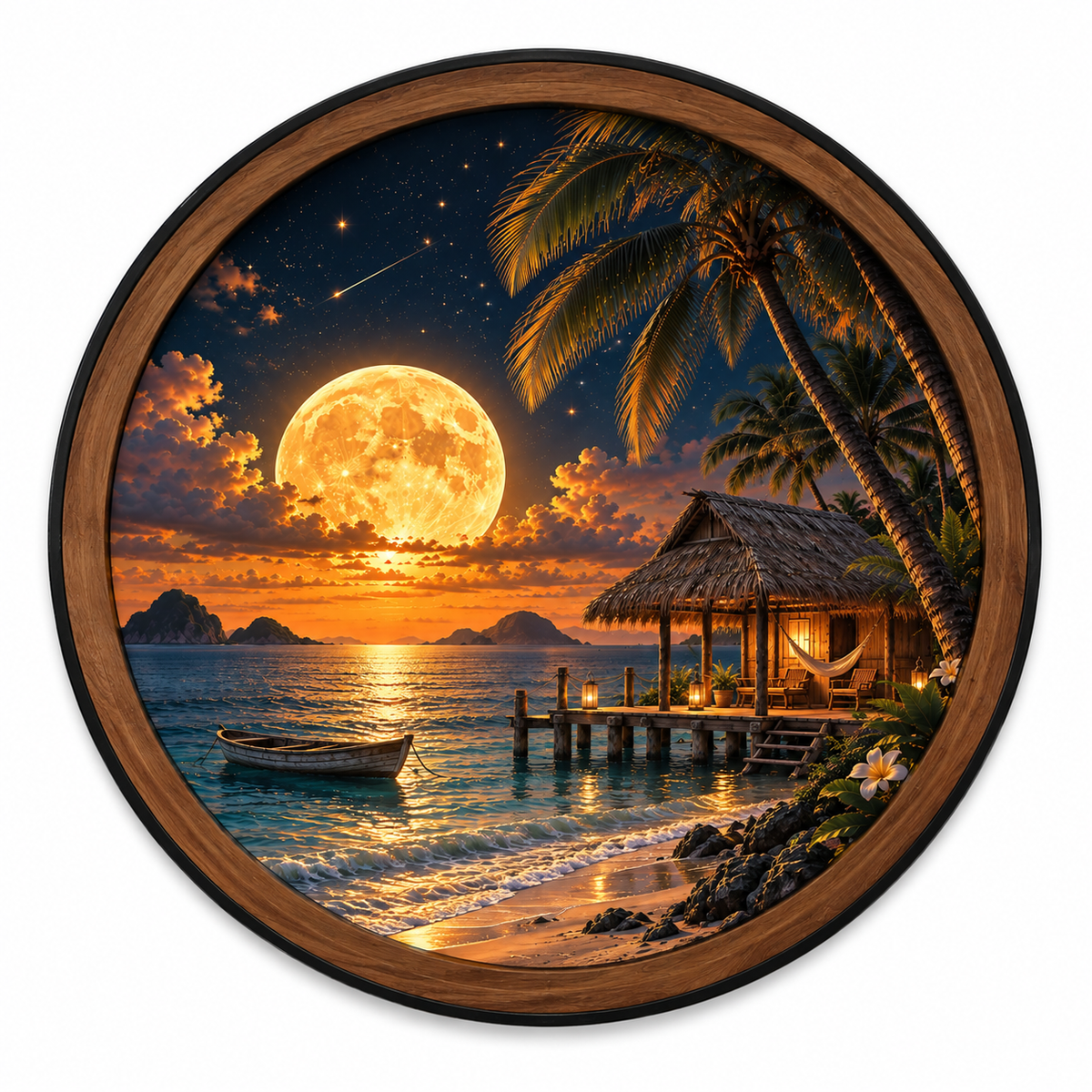 Golden Moon Tropical Escape LED Wall Art – Beach Paradise Decor
