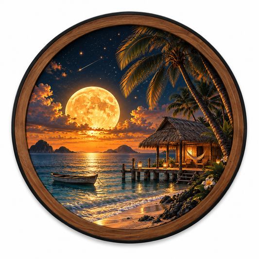 Golden Moon Tropical Escape LED Wall Art – Beach Paradise Decor