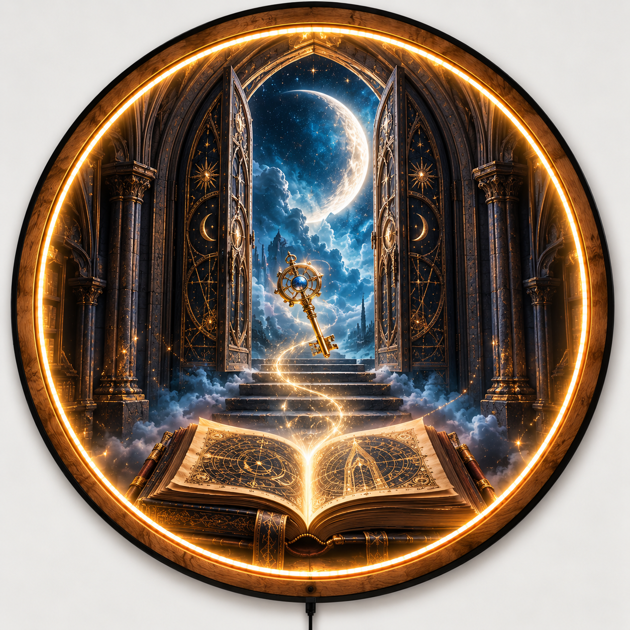 Celestial Key LED Wall Art – Moon Gate Fantasy Decor