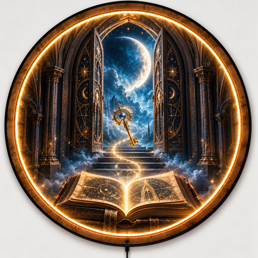 Celestial Key LED Wall Art – Moon Gate Fantasy Decor