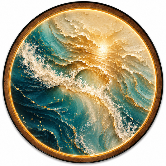 Golden Tide LED Wall Art – Illuminated Ocean & Coastal Wall Decor