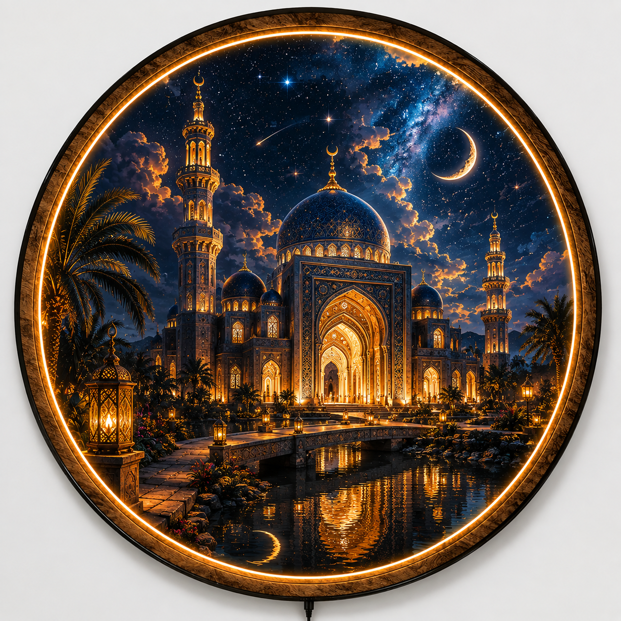 Crescent Sanctuary LED Wall Art – Moonlit Mosque Wall Decor