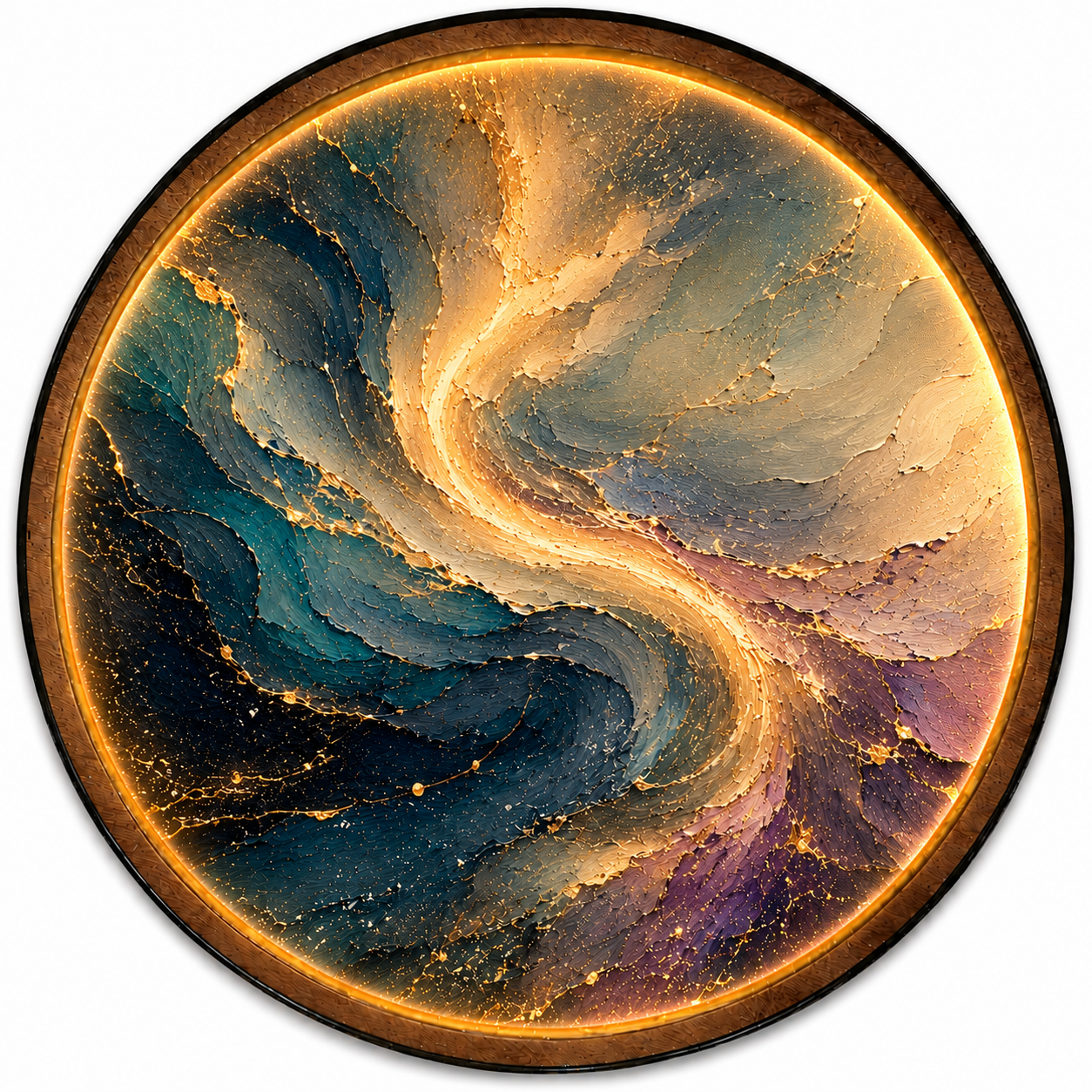 Gilded Current LED Wall Art – Teal & Gold Abstract Wall Decor